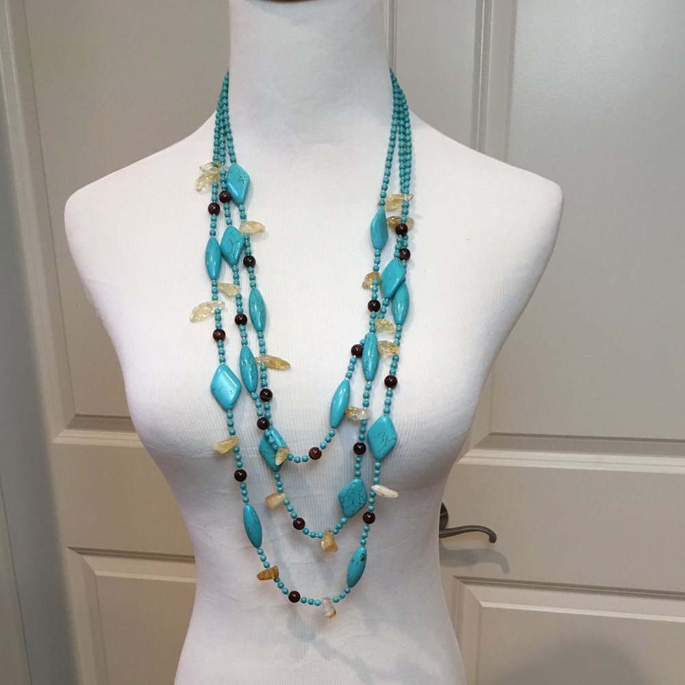 Turquoise Tigers‎ Eye Citrine Statement Necklace